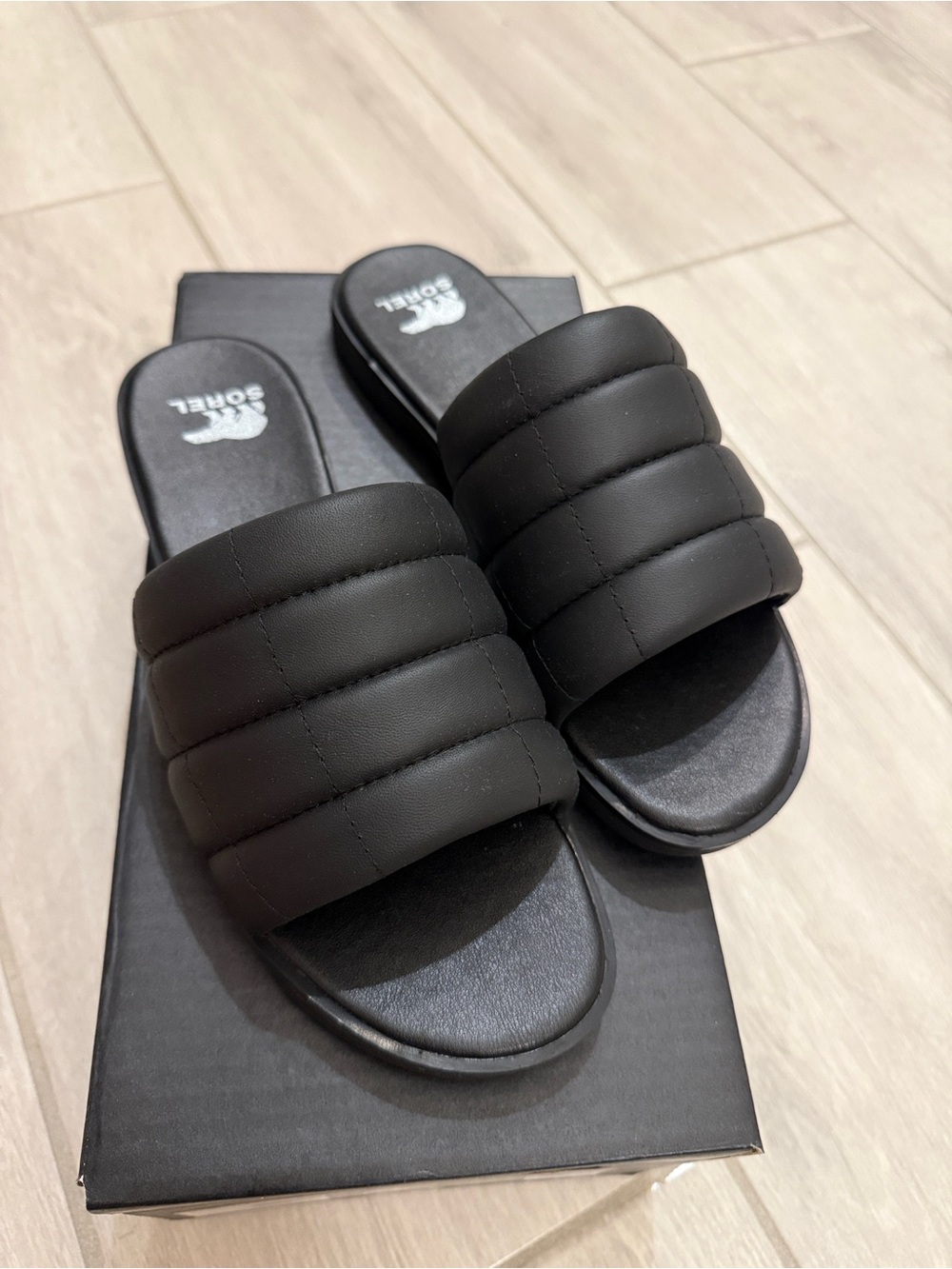 Sorel Women’s Ella iii Quilted Black Slide Sandals